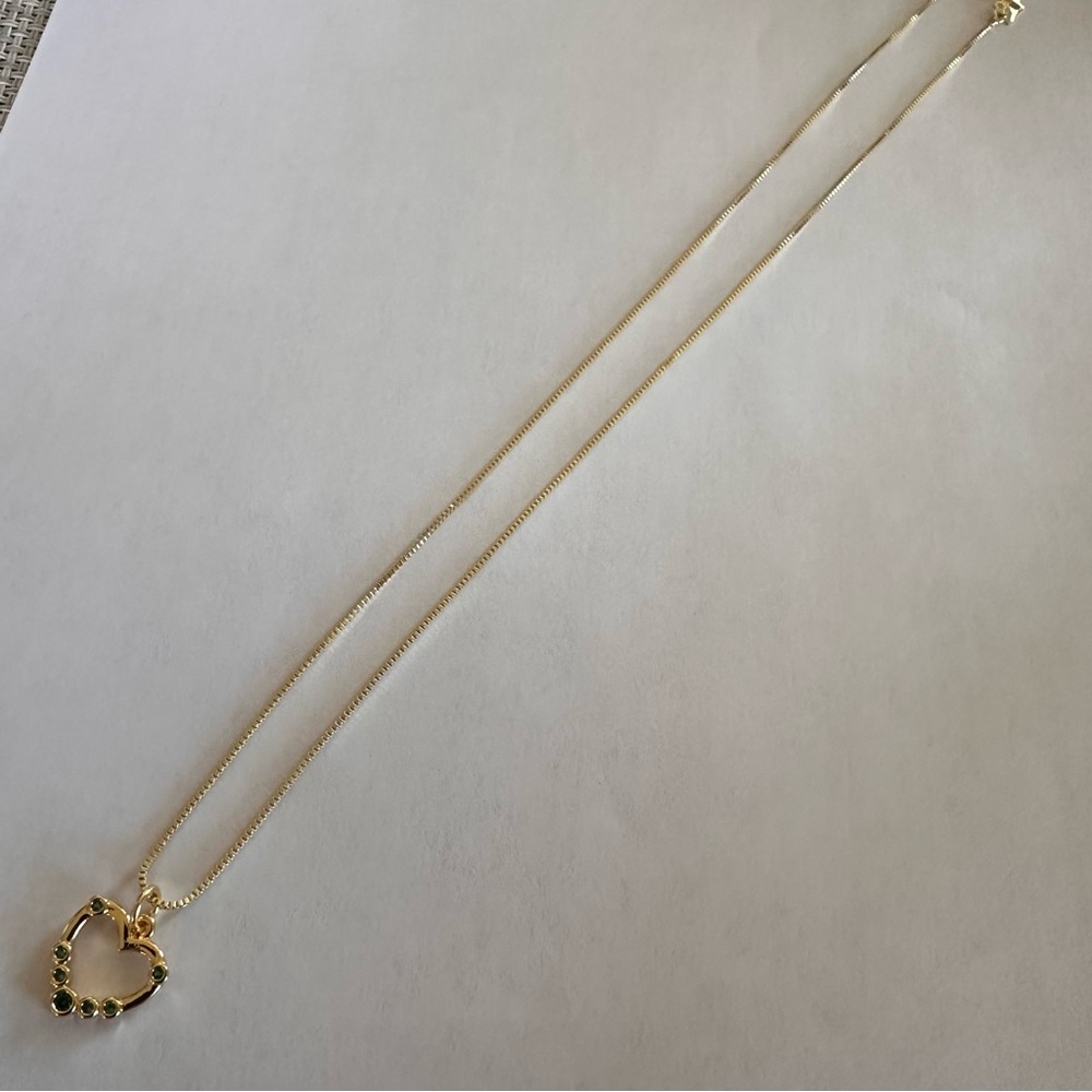 14K Gold plated Green CZ Heart Pendant Necklace | 16” Gold Plated Chain | New - Picture 12 of 12